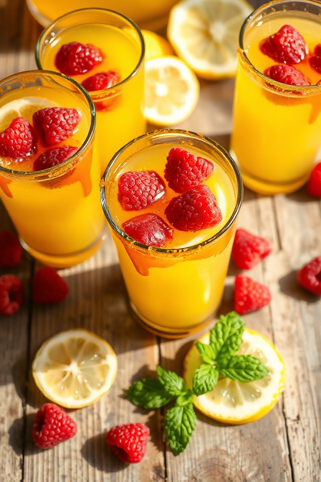 honey lemonade with raspberries